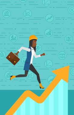 Woman running on growth graph.