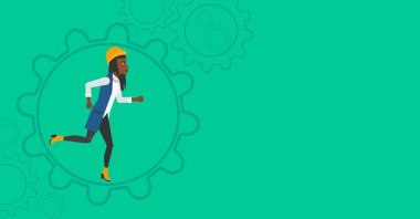 Woman running inside the gear.