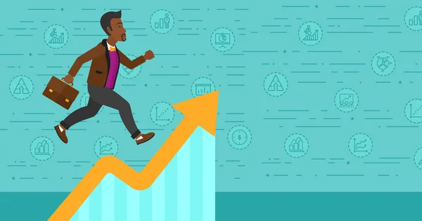 Homem rodando no gráfico de crescimento . —  Vetores de Stock