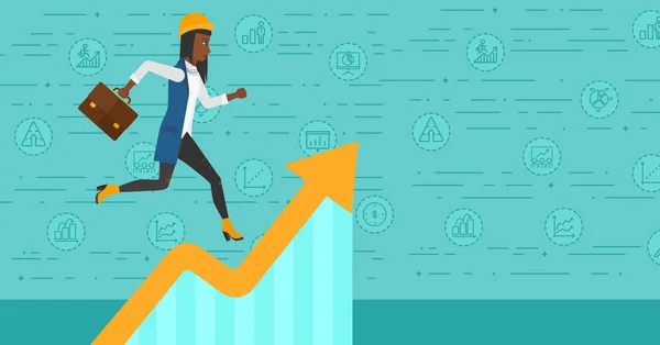 Woman running on growth graph. — Stockvector