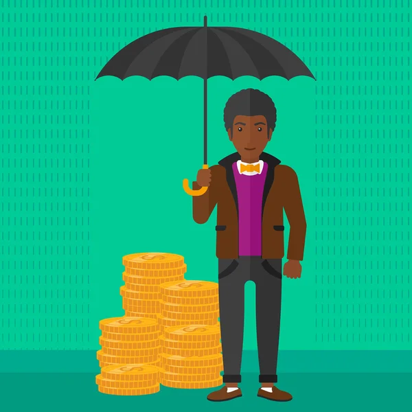Człowiek z parasolem chroniąc pieniądze. — Wektor stockowy