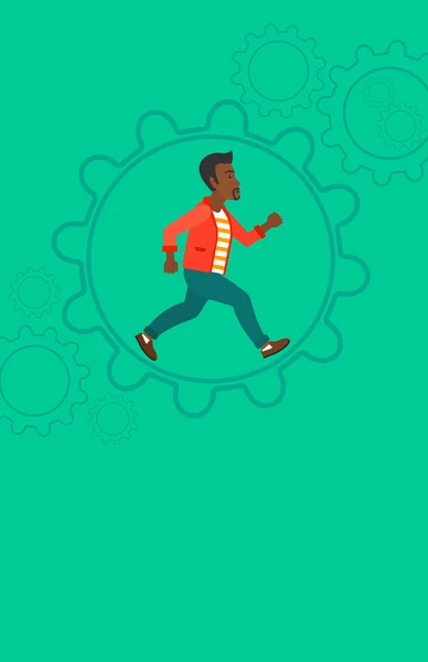 Man running inside the gear. — Stock Vector