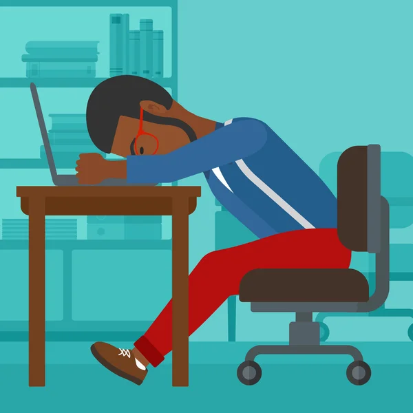 Ο άνθρωπος που κοιμάται στο χώρο εργασίας. — Διανυσματικό Αρχείο