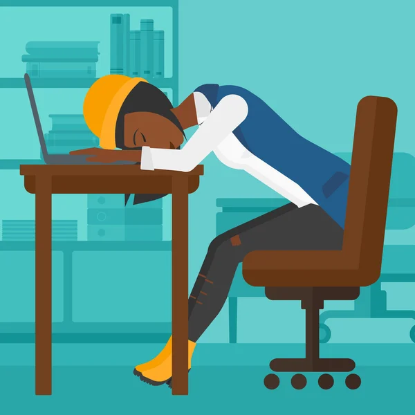 Woman sleeping on workplace. — Stock Vector