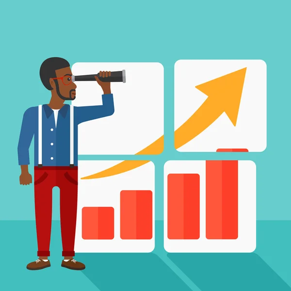 Mann blickt auf positives Balkendiagramm. — Stockvektor