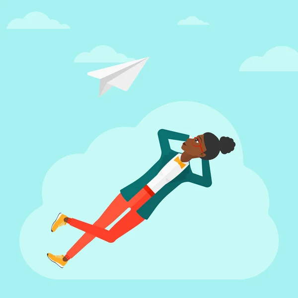 Business woman relaxing on cloud. — Stock Vector