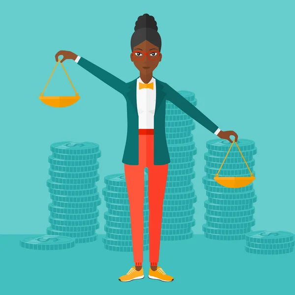 Business woman with scales. — Stockvector