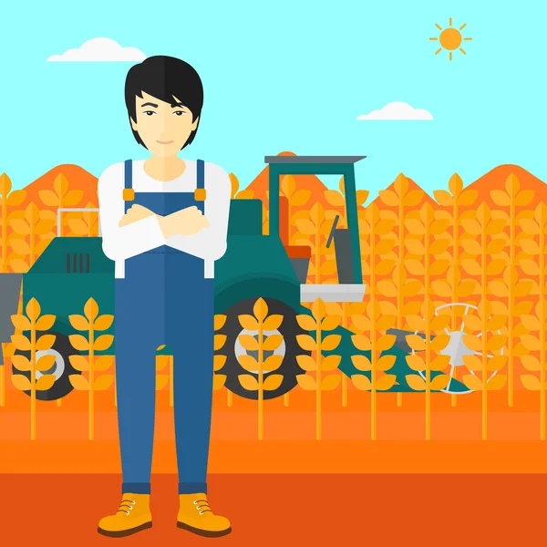 Man standing with combine on background. — Stock Vector