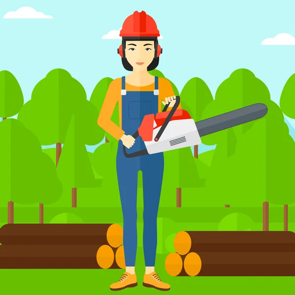 Lumberjack with chainsaw. — Stock Vector