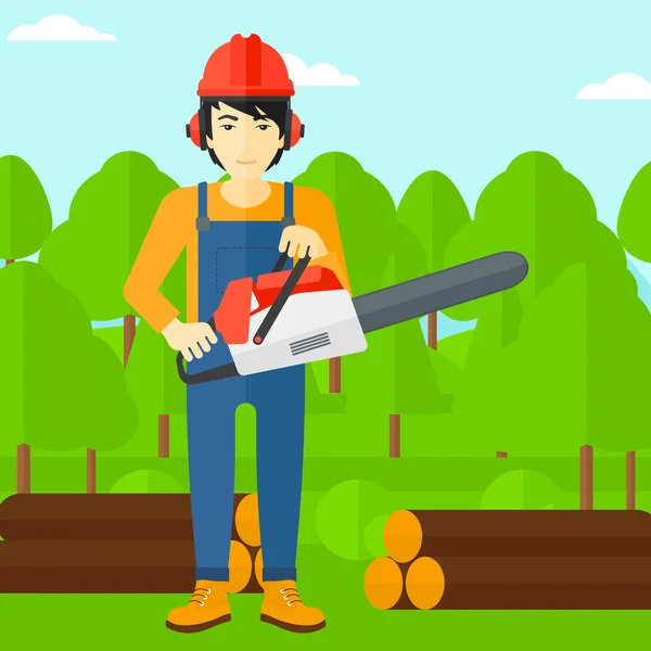 Lumberjack with chainsaw. — Stock Vector