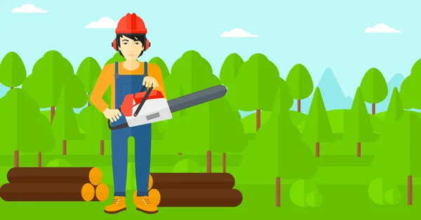 Lumberjack with chainsaw. — Stock Vector