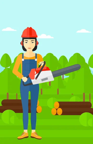 Lumberjack with chainsaw. — Stock Vector