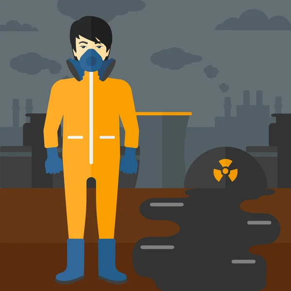 Άνθρωπος με προστατευτικό χημικό κοστούμι. — Διανυσματικό Αρχείο