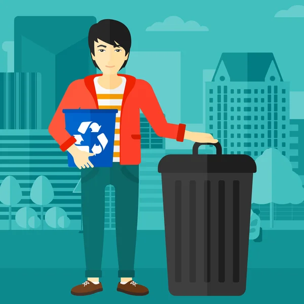 Homme avec poubelles de recyclage . — Image vectorielle