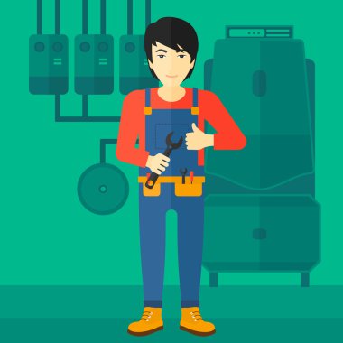 Somun anahtarı ile neşeli repairer.