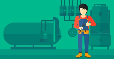 Somun anahtarı ile neşeli repairer.