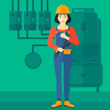 Somun anahtarı ile neşeli repairer.