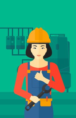 Somun anahtarı ile neşeli repairer.