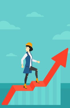 Woman standing on uprising chart.