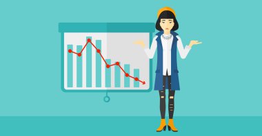 Woman with decreasing chart.