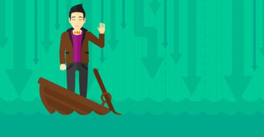 Tekne batıyor ayakta işadamı.