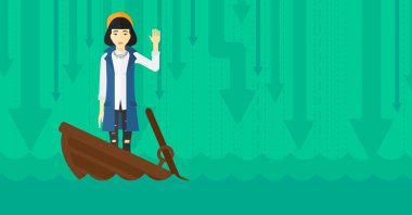 Tekne batıyor duran iş kadın.