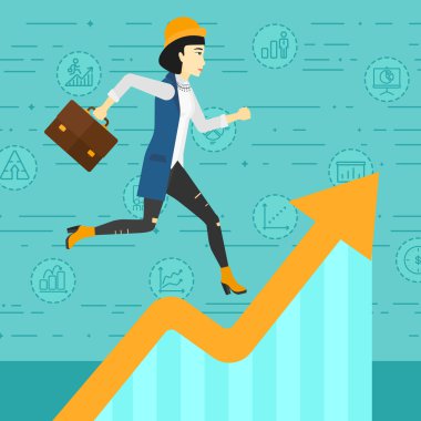 Woman running on growth graph.