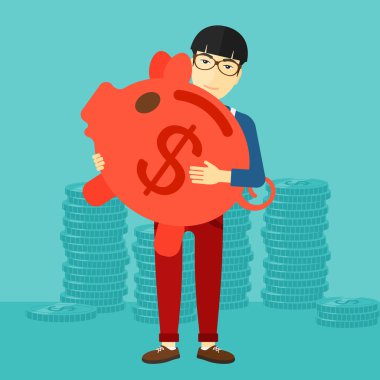 Kumbara taşıyan adam.