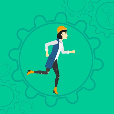 Woman running inside the gear.