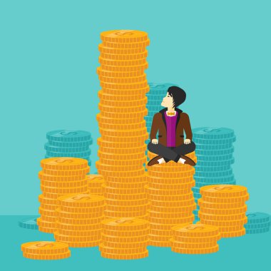 Altın üzerinde oturan işadamı.