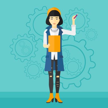 Gears'ı arka plan üzerinde duran kadın.