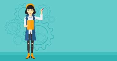 Gears'ı arka plan üzerinde duran kadın.