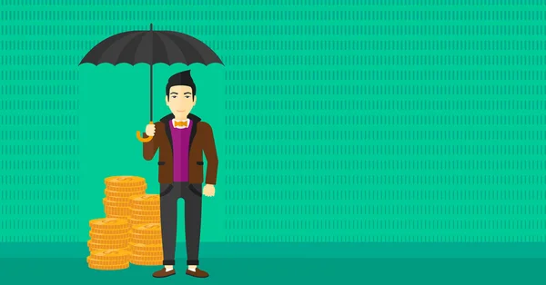 Man with umbrella protecting money. — Stock Vector