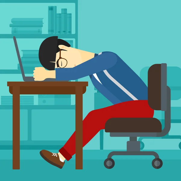 Мужчина спит на рабочем месте . — стоковый вектор