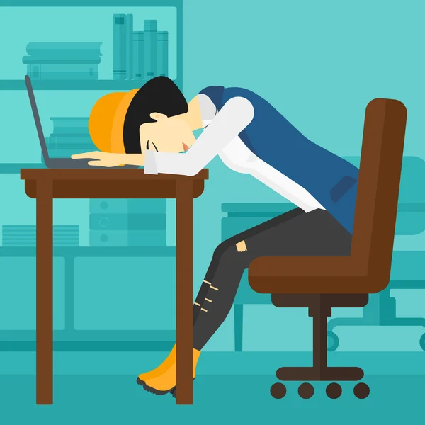 Vrouw slapen op werkplek. — Stockvector