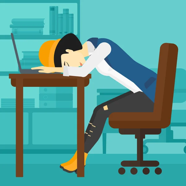 Mujer durmiendo en el lugar de trabajo . — Vector de stock