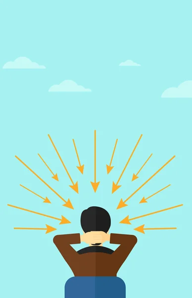 Man with arrows poinded to his head. — Stock Vector