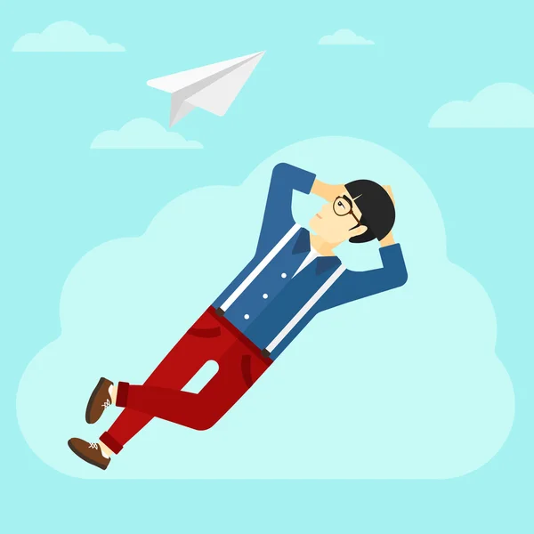 Businessman relaxing on cloud. — Stock Vector