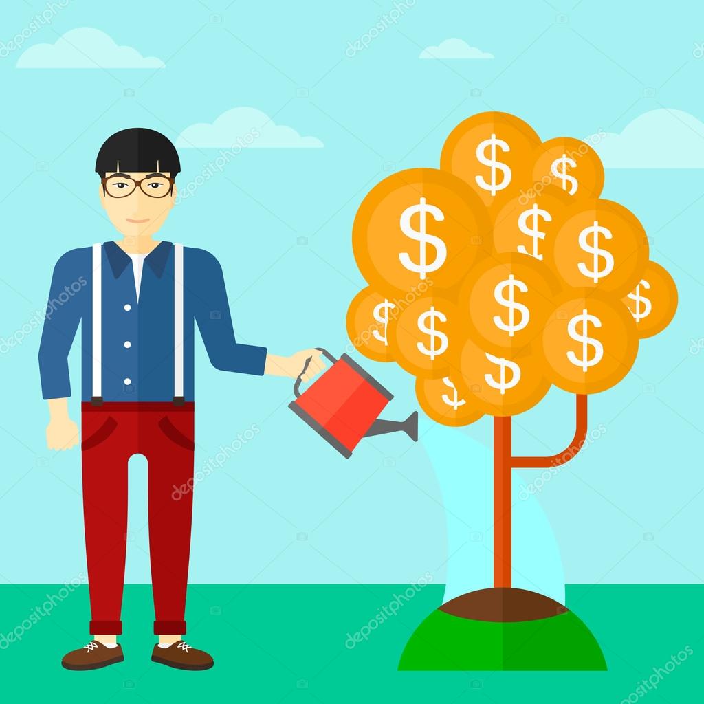 Man Watering Money Tree Stock Vector C Rastudio 104171696 - 
