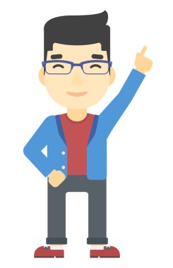 Adam onun işaret parmağı ile işaret eden oktan yukarı.