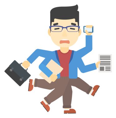 Man coping with multitasking. clipart
