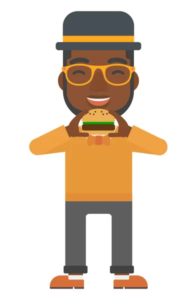 Mann isst Hamburger. — Stockvektor
