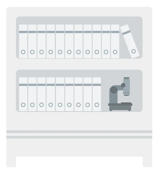 Prateleiras com pastas e microscópio . —  Vetores de Stock