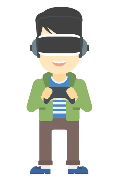 Hombre con auriculares de realidad virtual. — Vector de stock