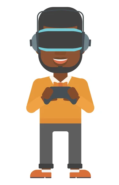 Homme portant casque de réalité virtuelle. — Image vectorielle