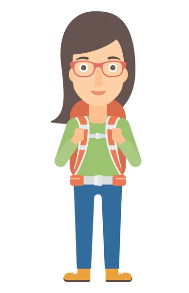 Mujer alegre con mochila  . — Vector de stock