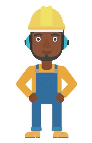 Hombre usando casco y auriculares — Vector de stock