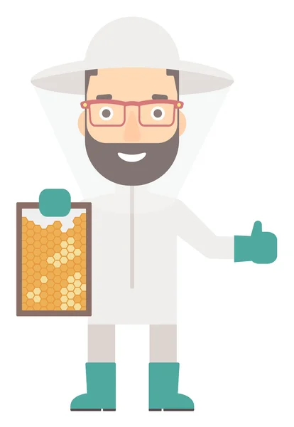 Bee-keeper at apiary. — Stock Vector