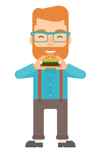 Man eten hamburger. — Stockvector