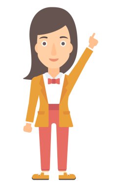 Kadın onu işaret parmağı ile işaret eden oktan yukarı.